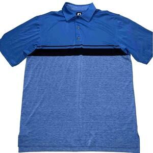 FJ FootJoy Polo Shirt Men’s Size XL Blue Black Striped Short Sleeve Golf Casual